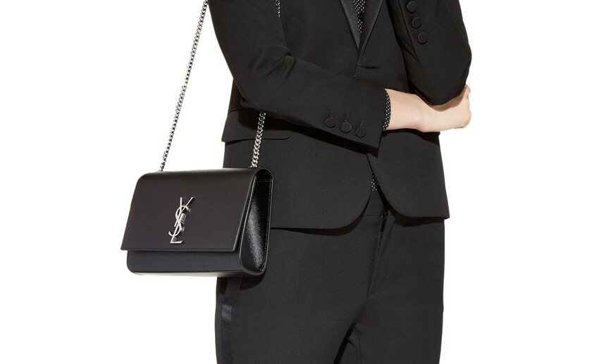 Saint Laurent Kate Medium Monogram Black Grained Leather Shoulder Bag