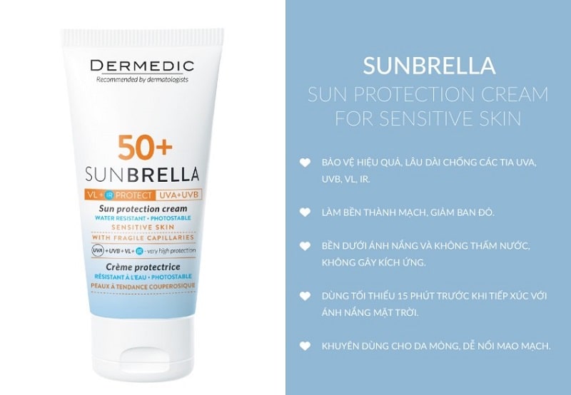 Dermedic cho da nhạy cảm Sunbrella Sun Protection Cream Skin With Fragile Capillaries SPF 50+ 